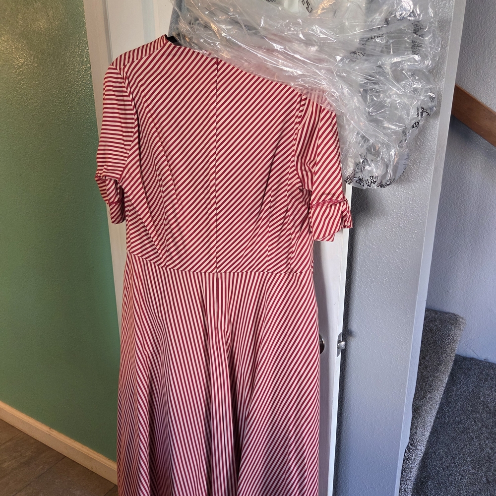 Vintage Red and White Striped Midi Dress